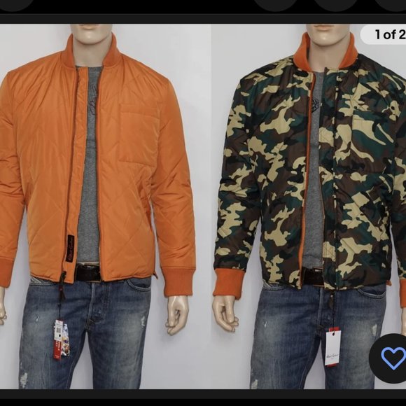 New Robert Graham Reversible Puffer Jacket Orange and Camo - Picture 1 of 14